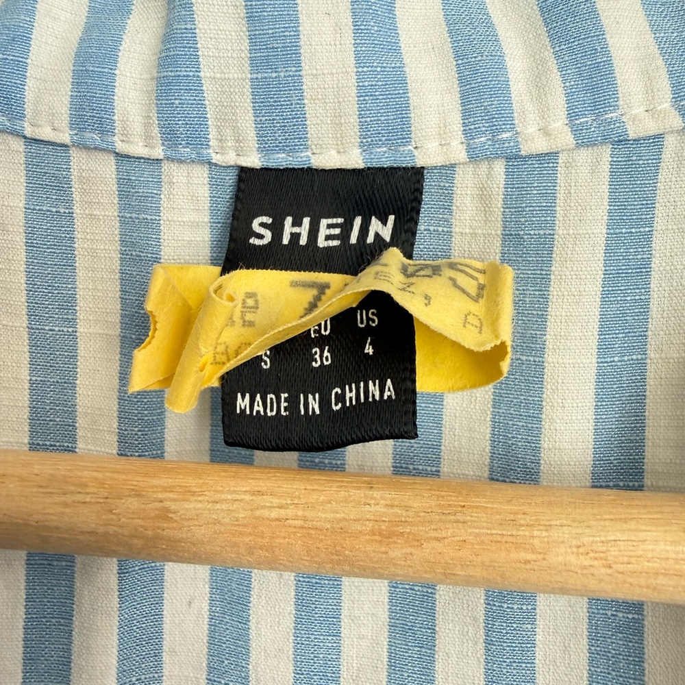 SHEIN Breezaya Striped Print Notched Neck A-Line Dress Blue White 4 - Picture 10 of 12